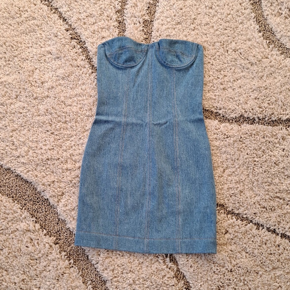 SOLD. NWT Laquan Smith Denim Bustier Dress - Picture 6 of 8